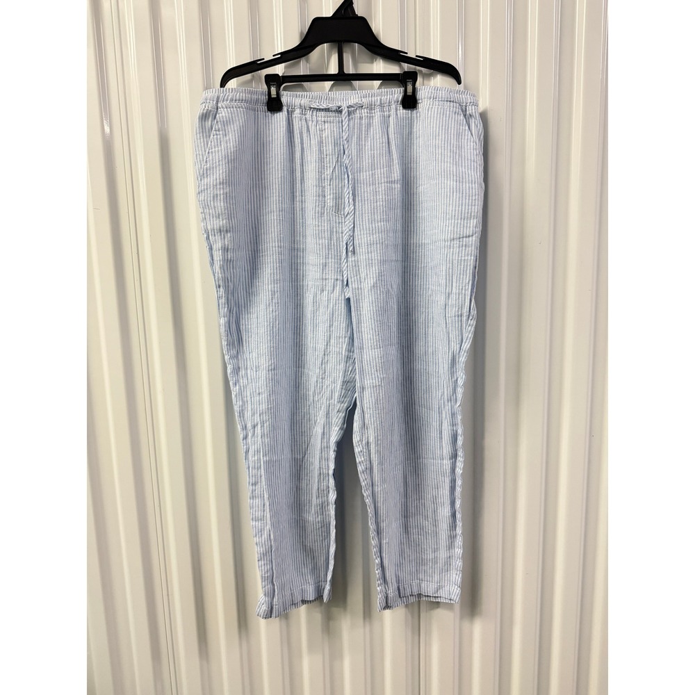 MNG Mango Striped Linen Pants Womens XL Blue White Excellent Relaxed Trousers